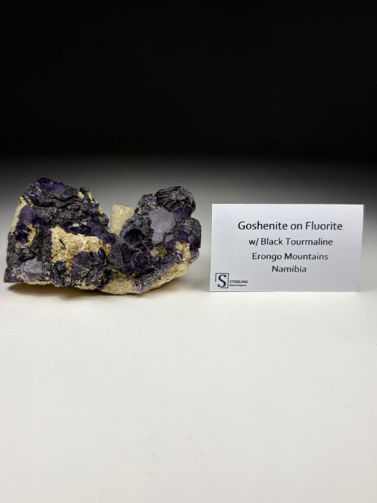 Goshenite on Fluorite w/ Black Tourmaline