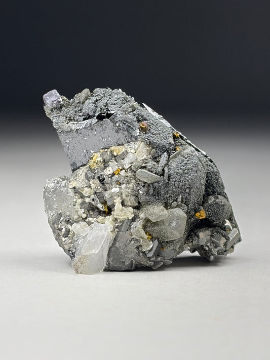 Wolframite w/ Quartz,Muscovite,Arsenopyrite,Chalcopyrite and Fluorite