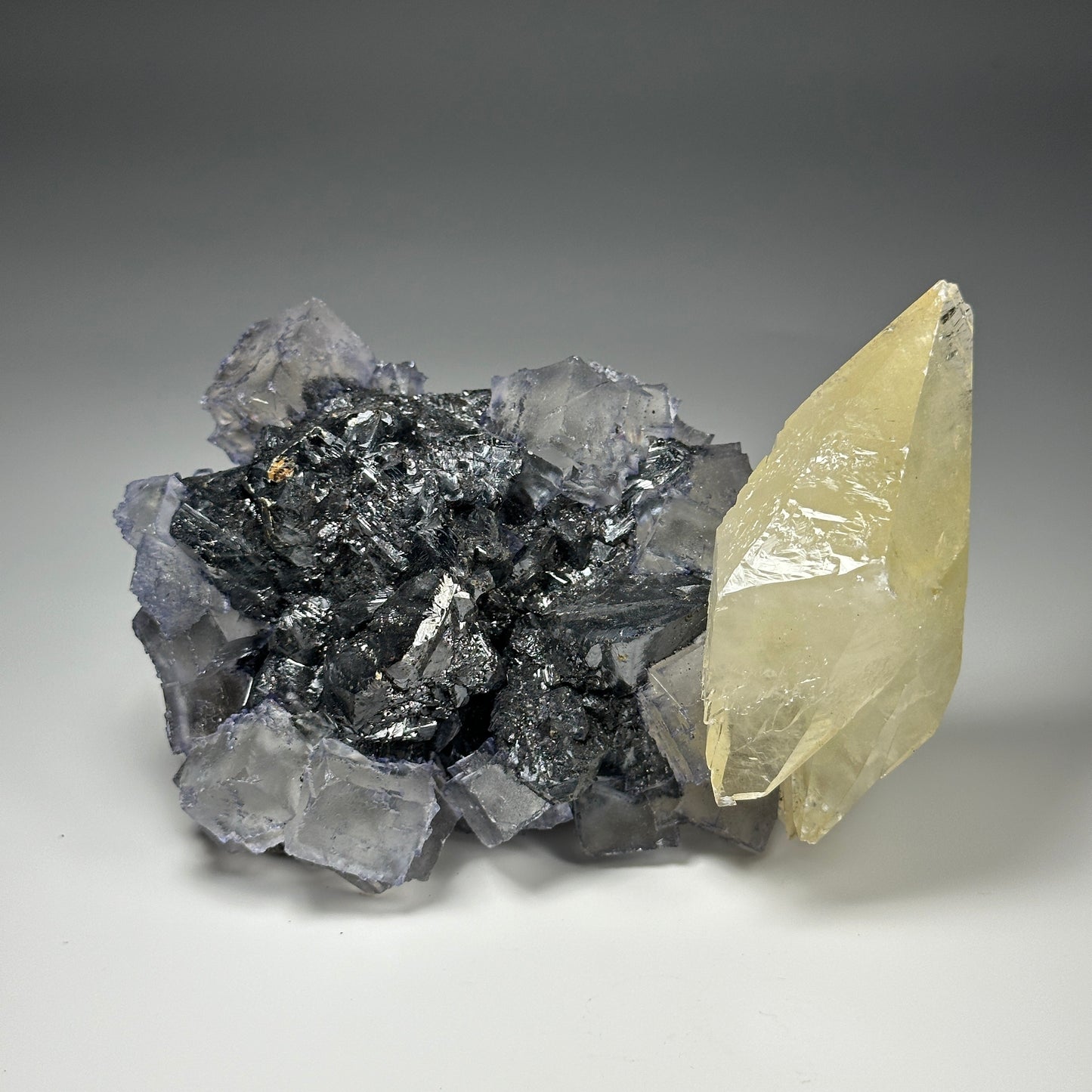 Calcite on Fluorite on sphalerite