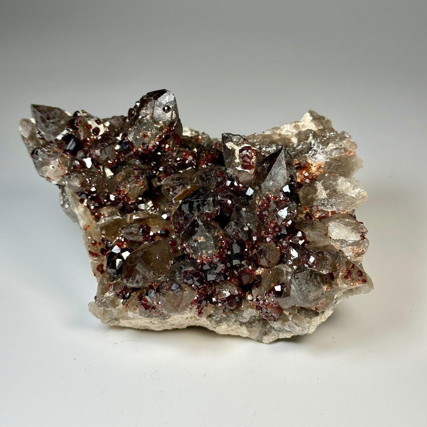 Spessartine Garnet on Smoky Quartz