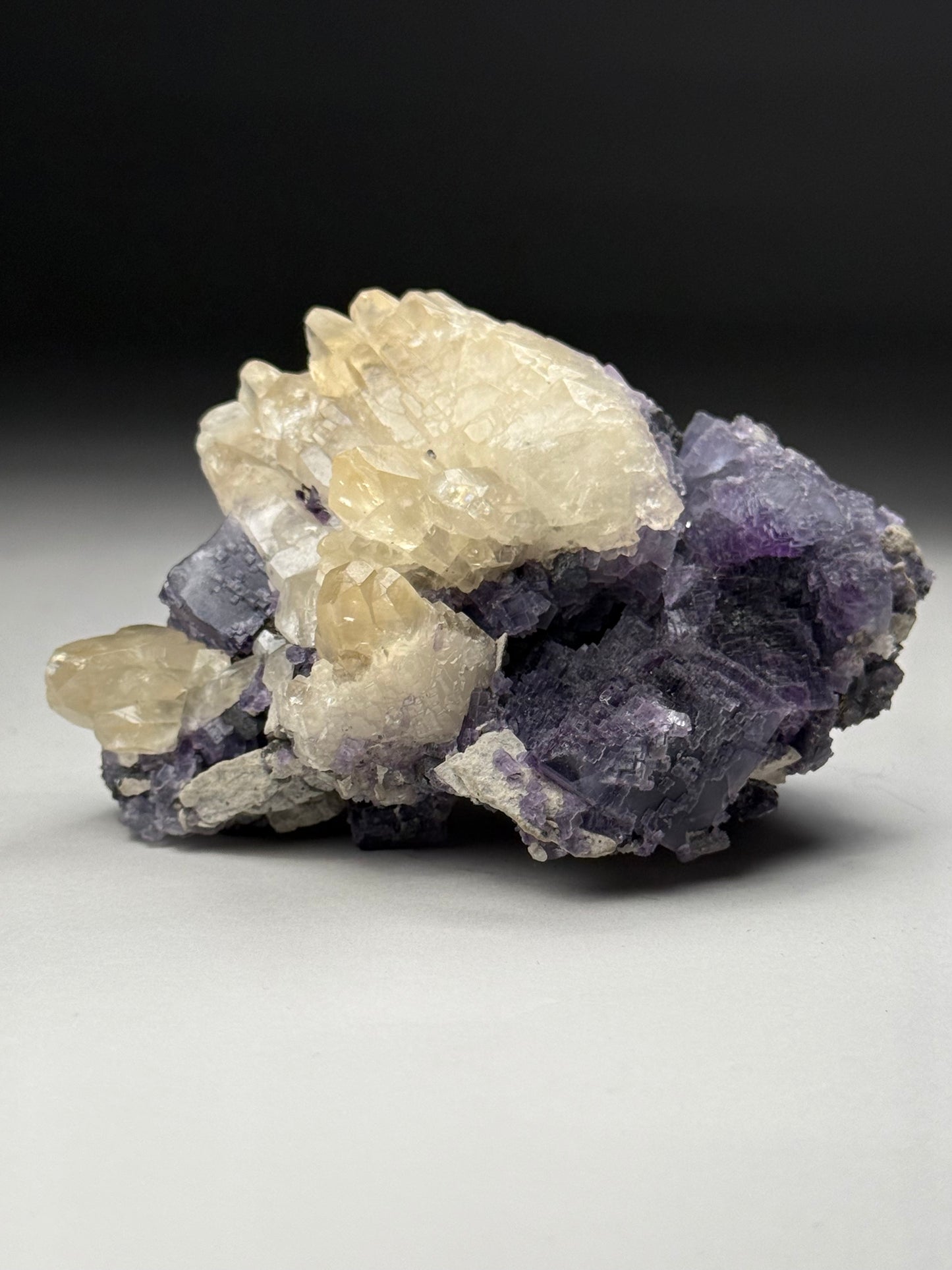 Calcite on Fluorite