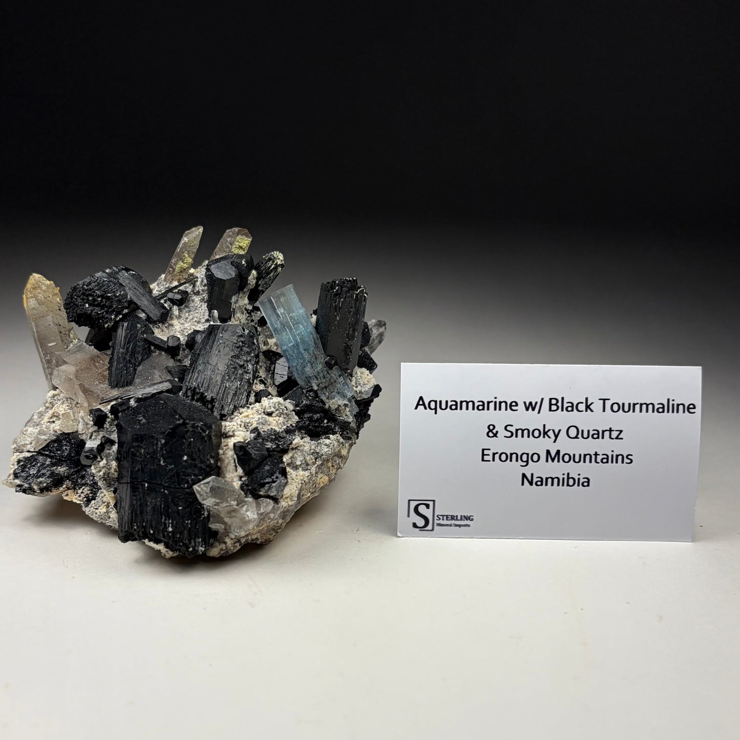Aquamarine w/ Black Tourmaline & Smoky Quartz