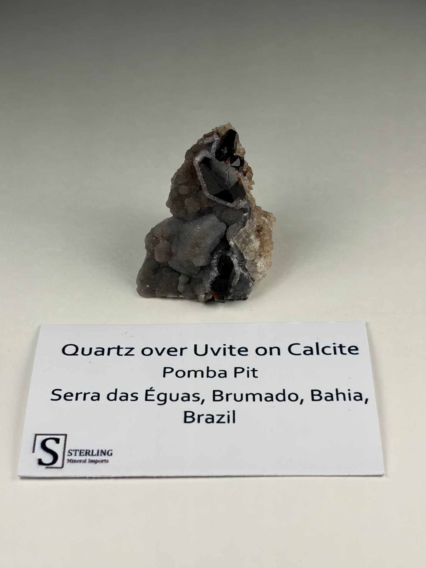 Quartz over Uvite on Calcite