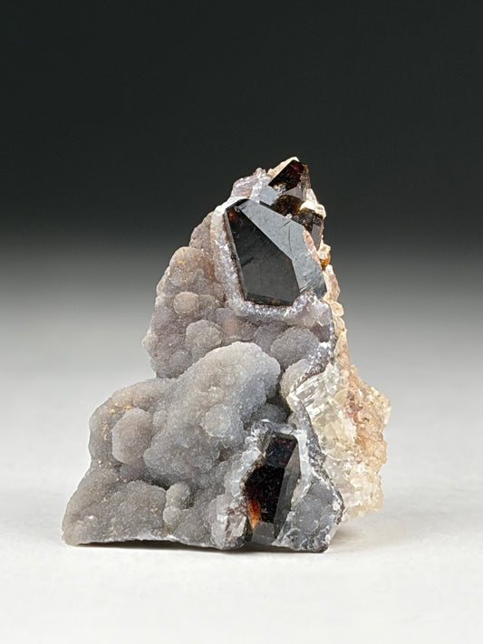 Quartz over Uvite on Calcite