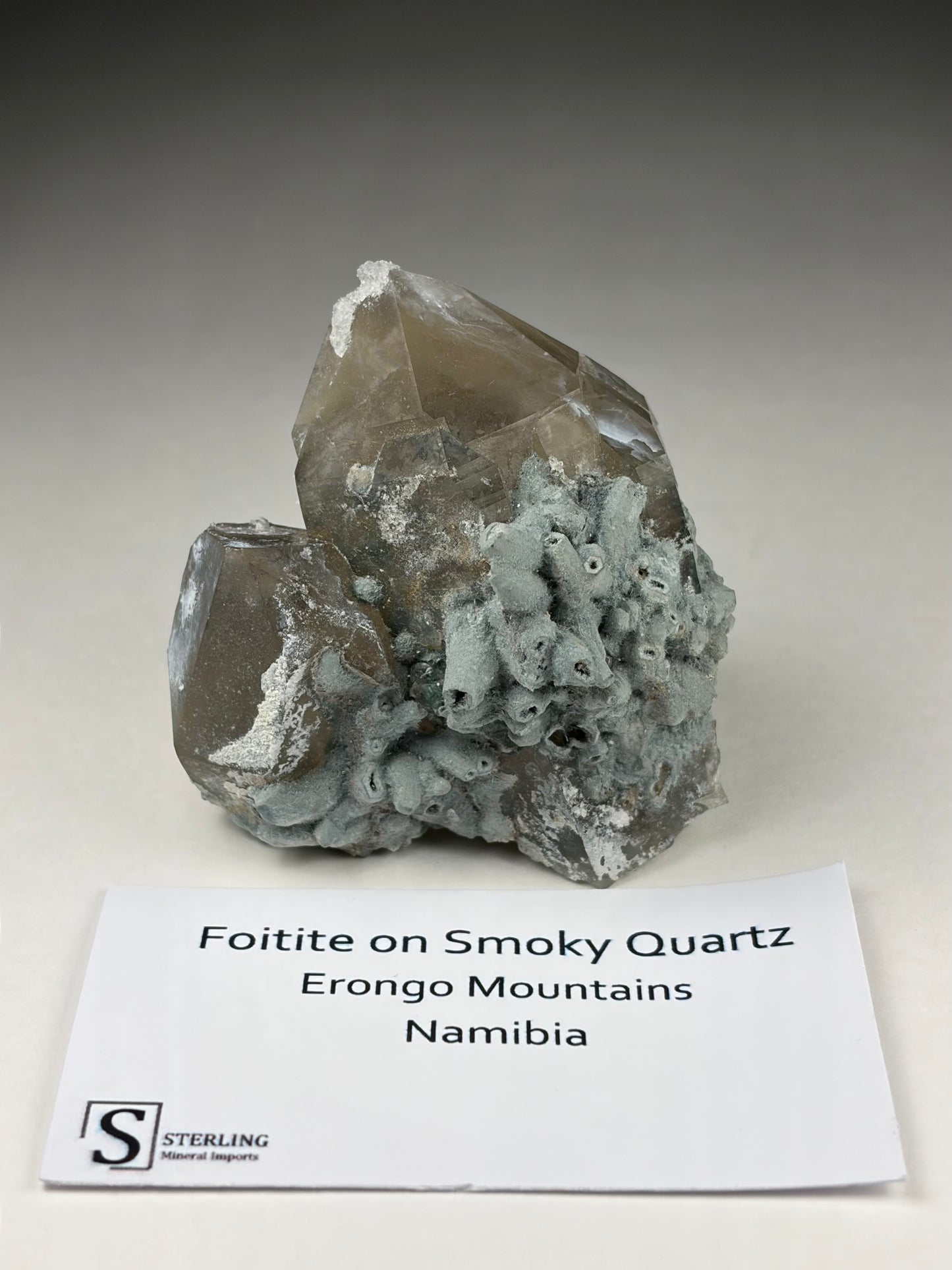 Foitite on Smoky Quartz