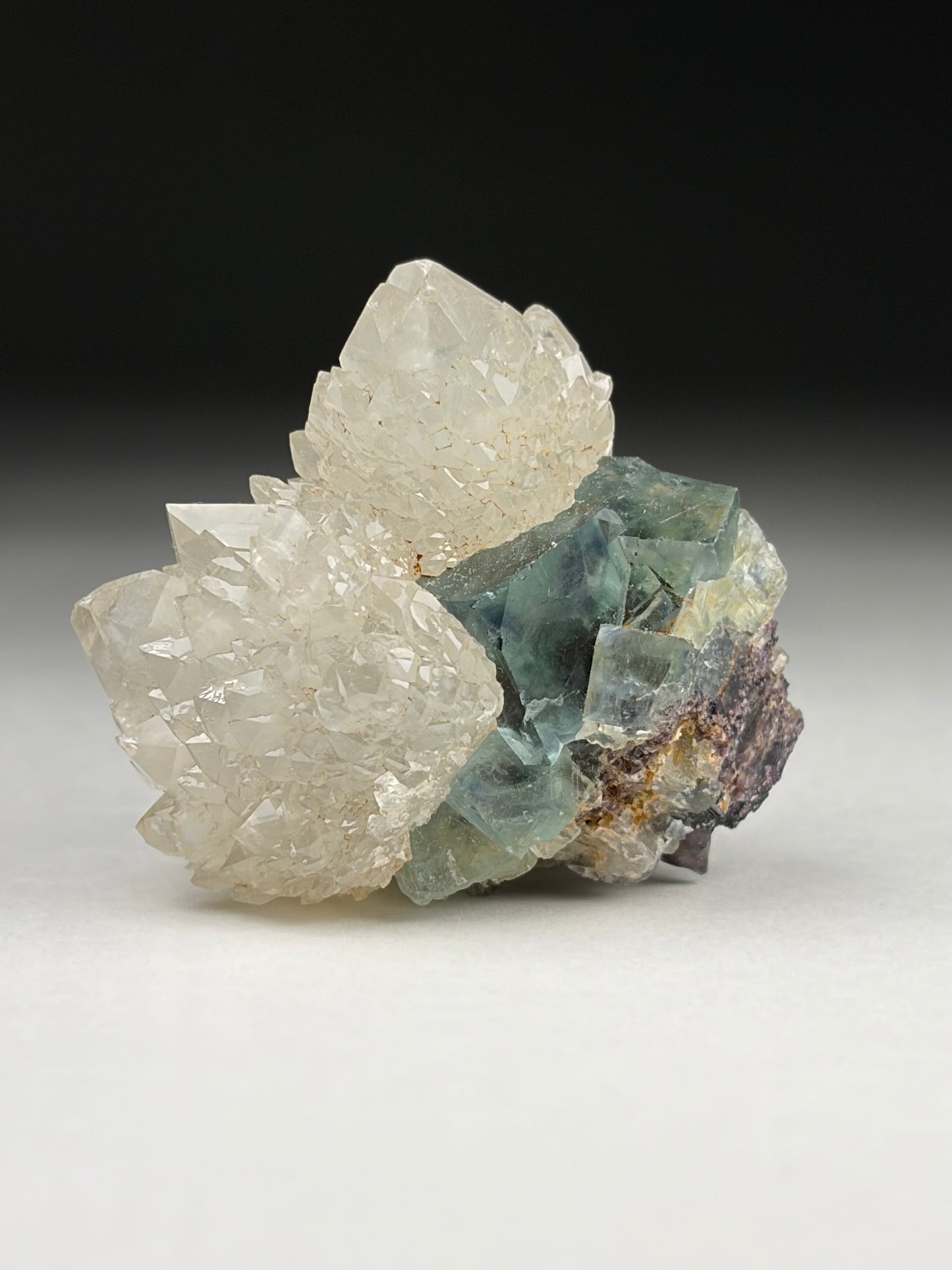 Quartz on Fluorite