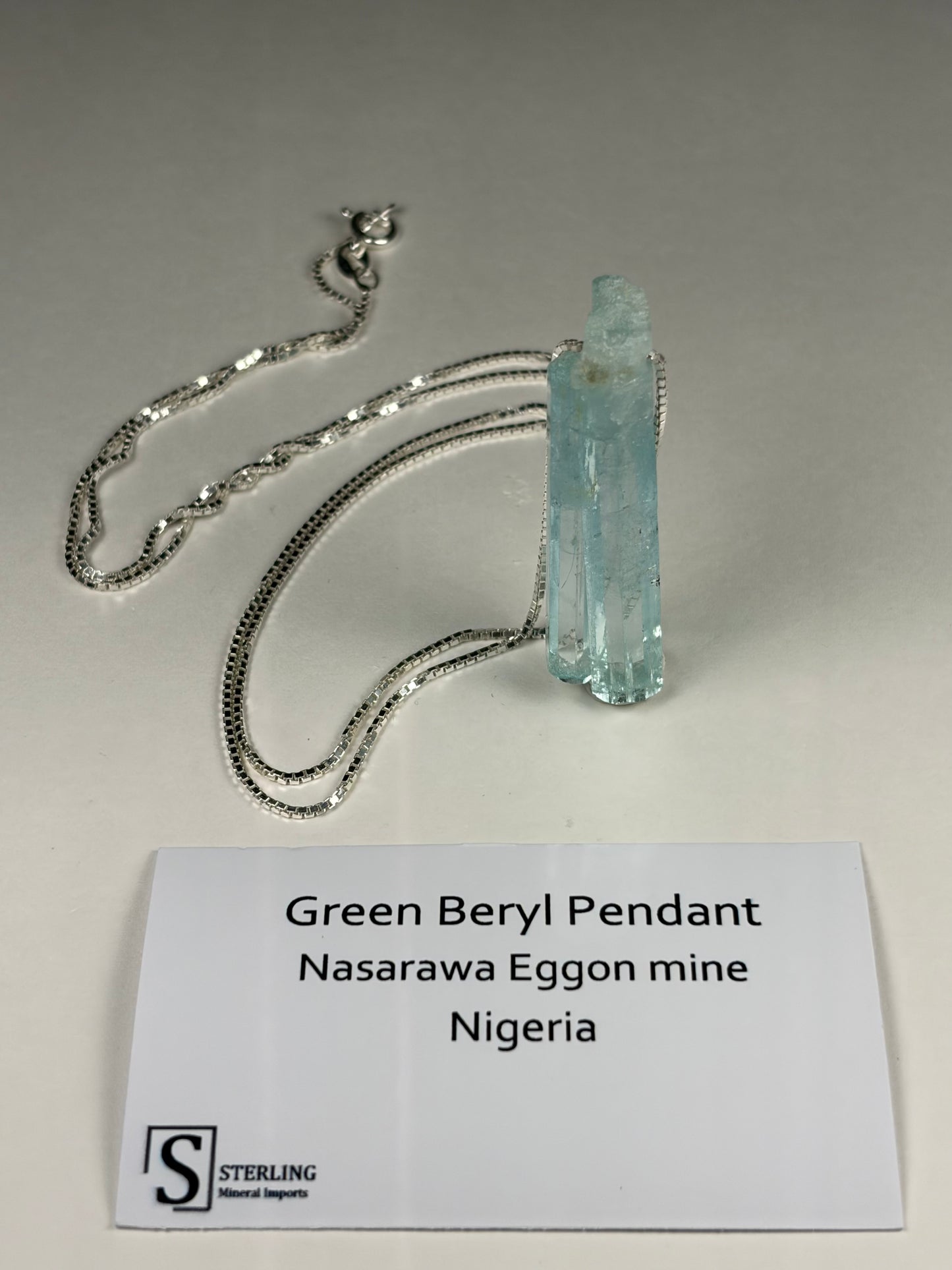 Green Beryl Pendant on 24” Silver chain