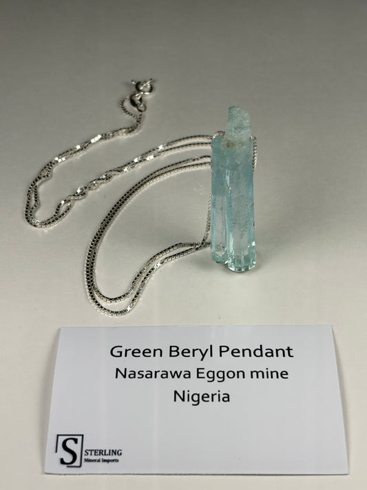 Green Beryl Pendant on 24” Silver chain
