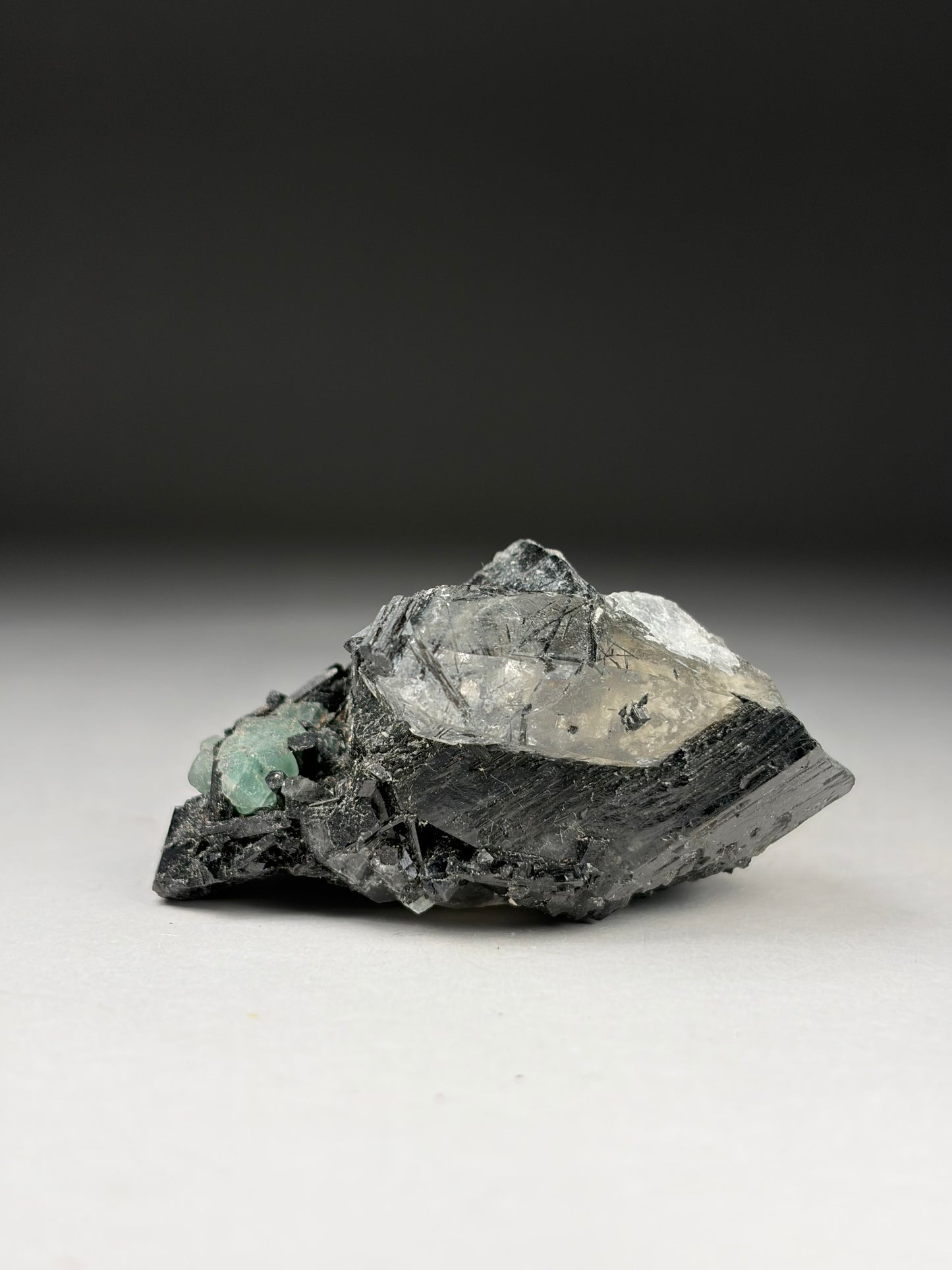 Quartz on Black Tourmaline w/ Fluorite