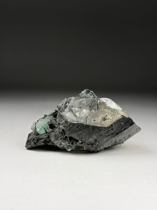 Quartz on Black Tourmaline w/ Fluorite