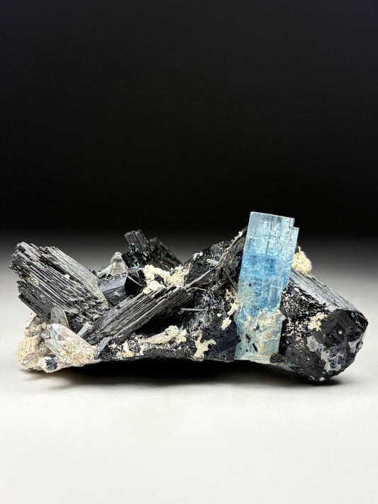 Aquamarine on Black Tourmaline