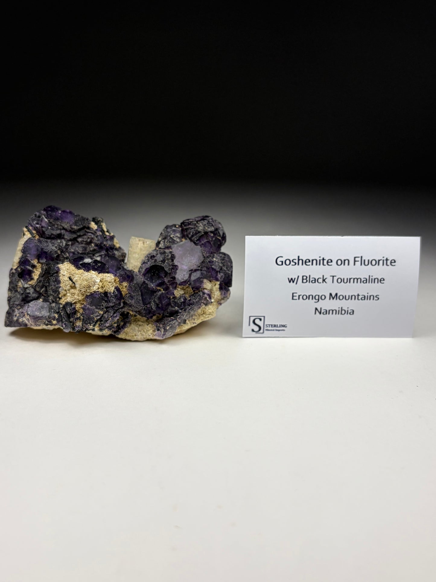 Goshenite on Fluorite w/ Black Tourmaline