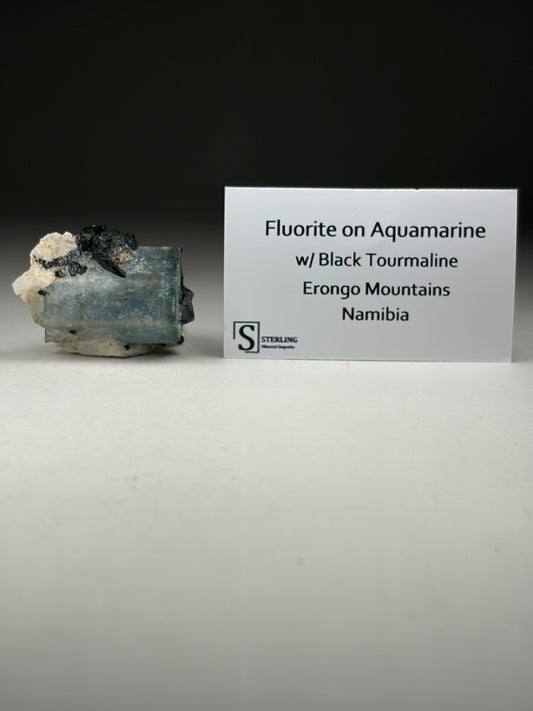 Fluorite on Aquamarine w/ Black Tourmaline