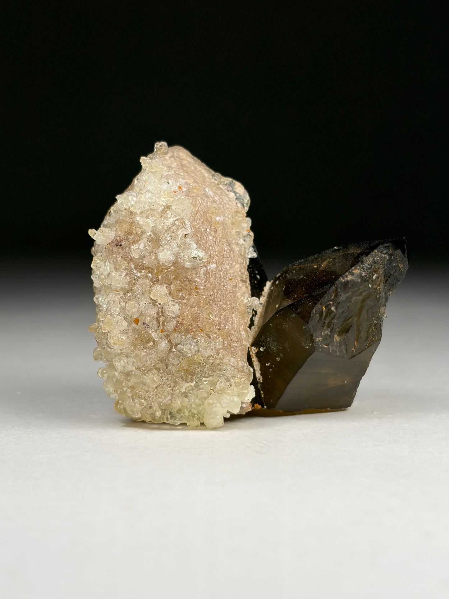 Hyalite on Smoky Quartz