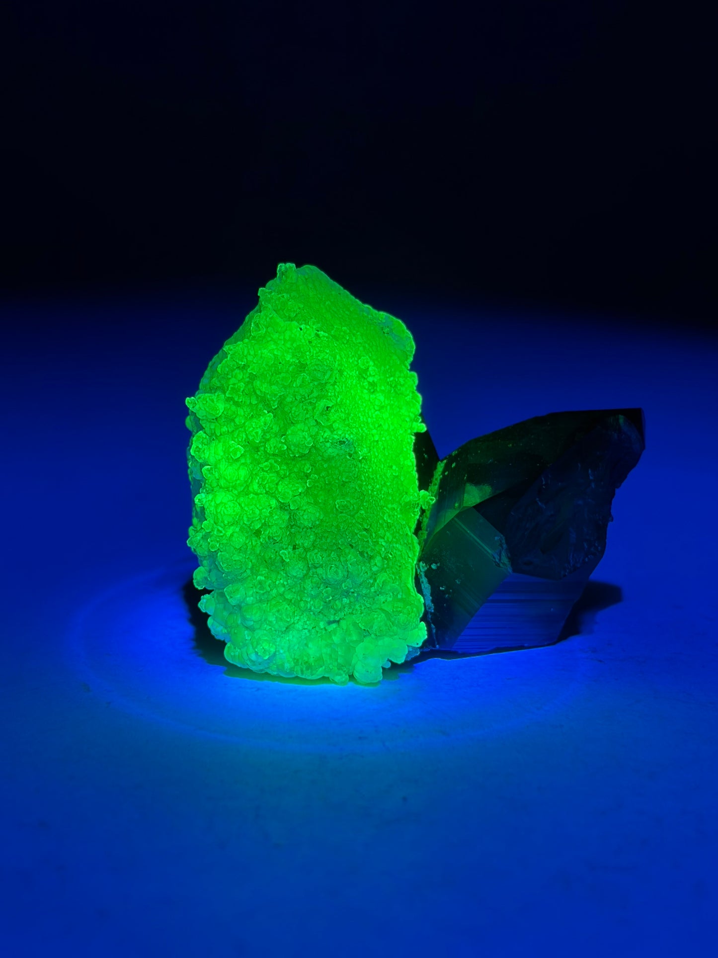 Hyalite on Smoky Quartz