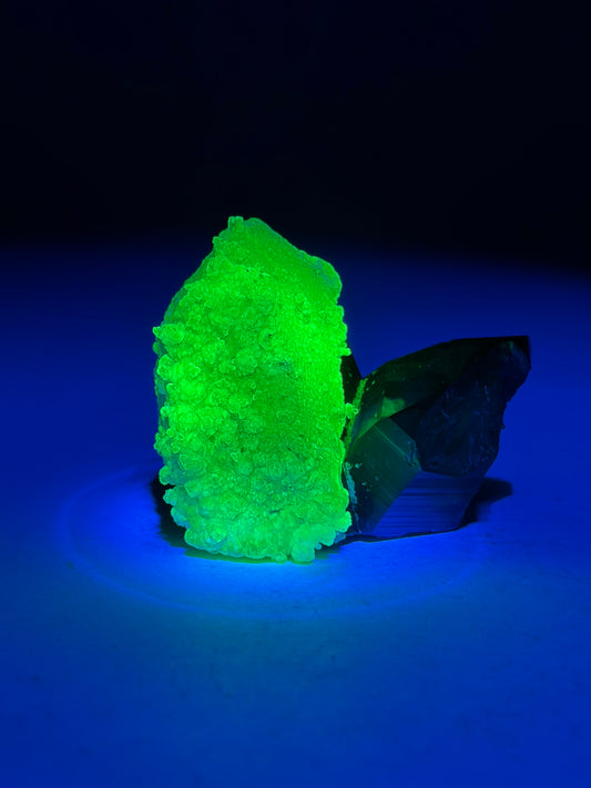 Hyalite on Smoky Quartz