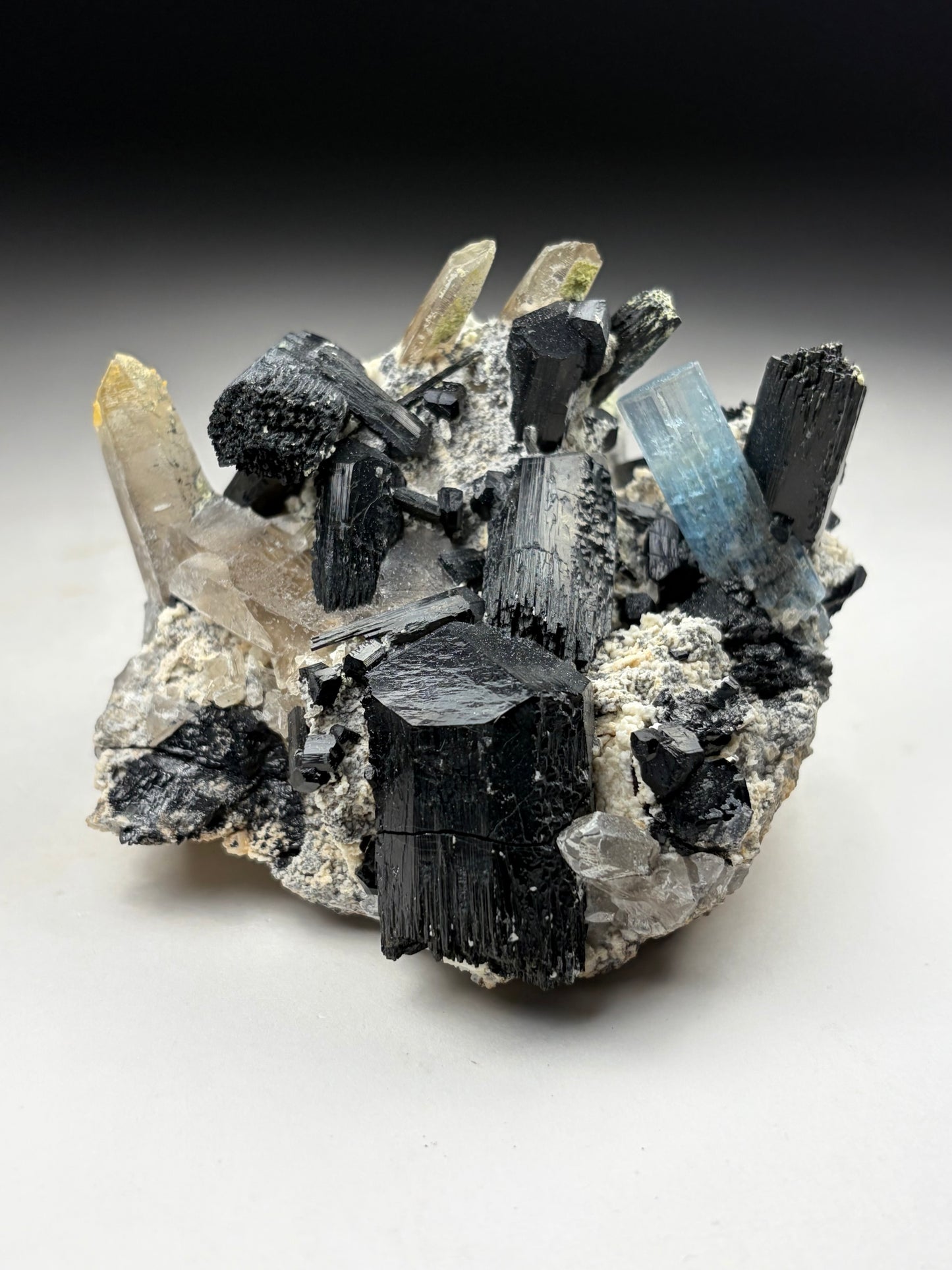 Aquamarine w/ Black Tourmaline & Smoky Quartz