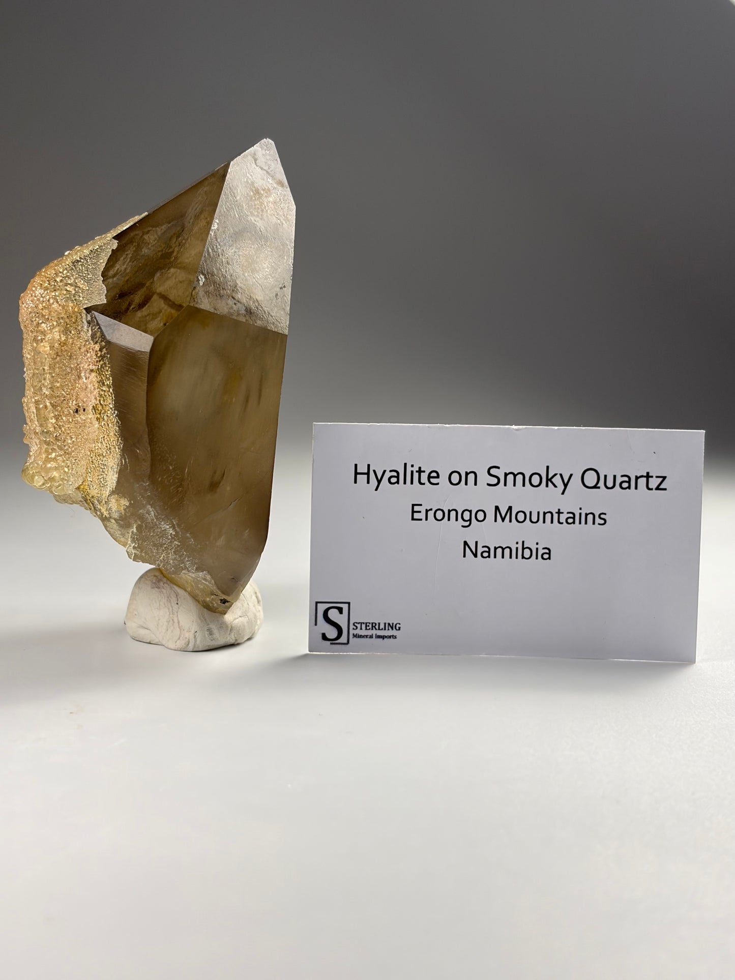 Hyalite on Smoky Quartz