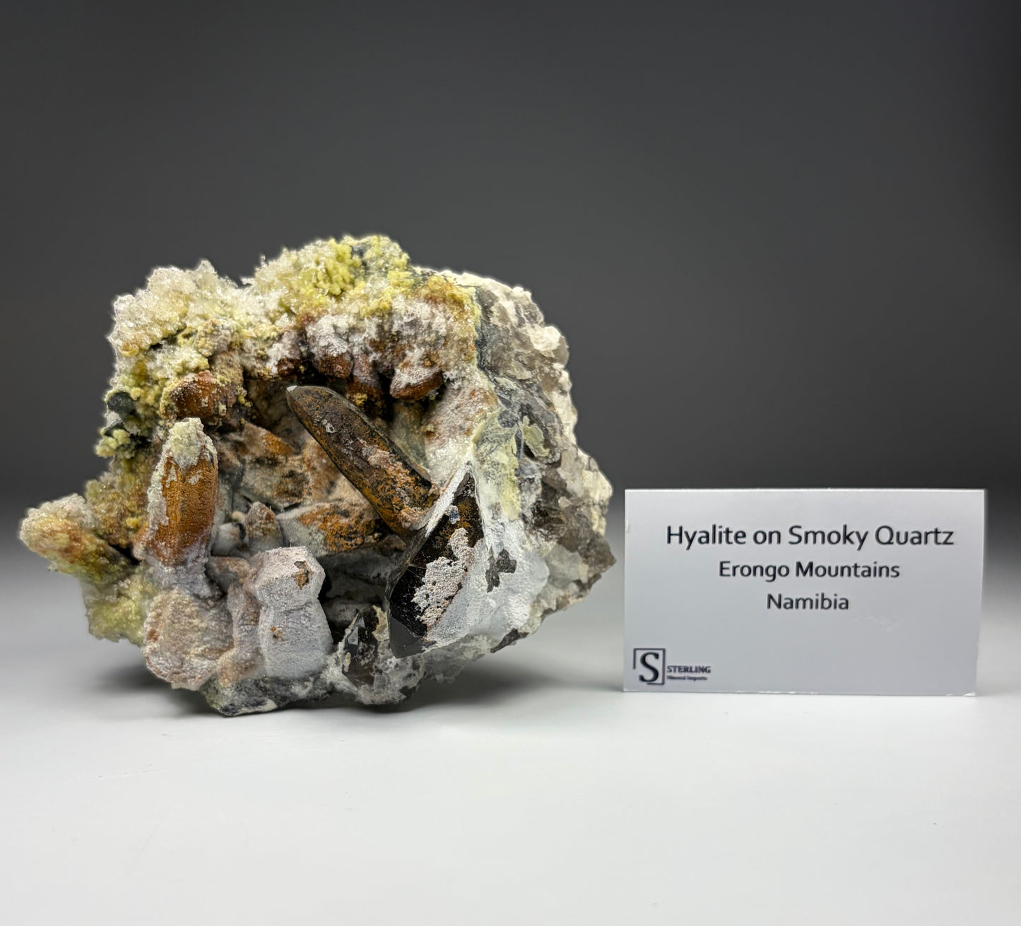Hyalite on Smoky Quartz