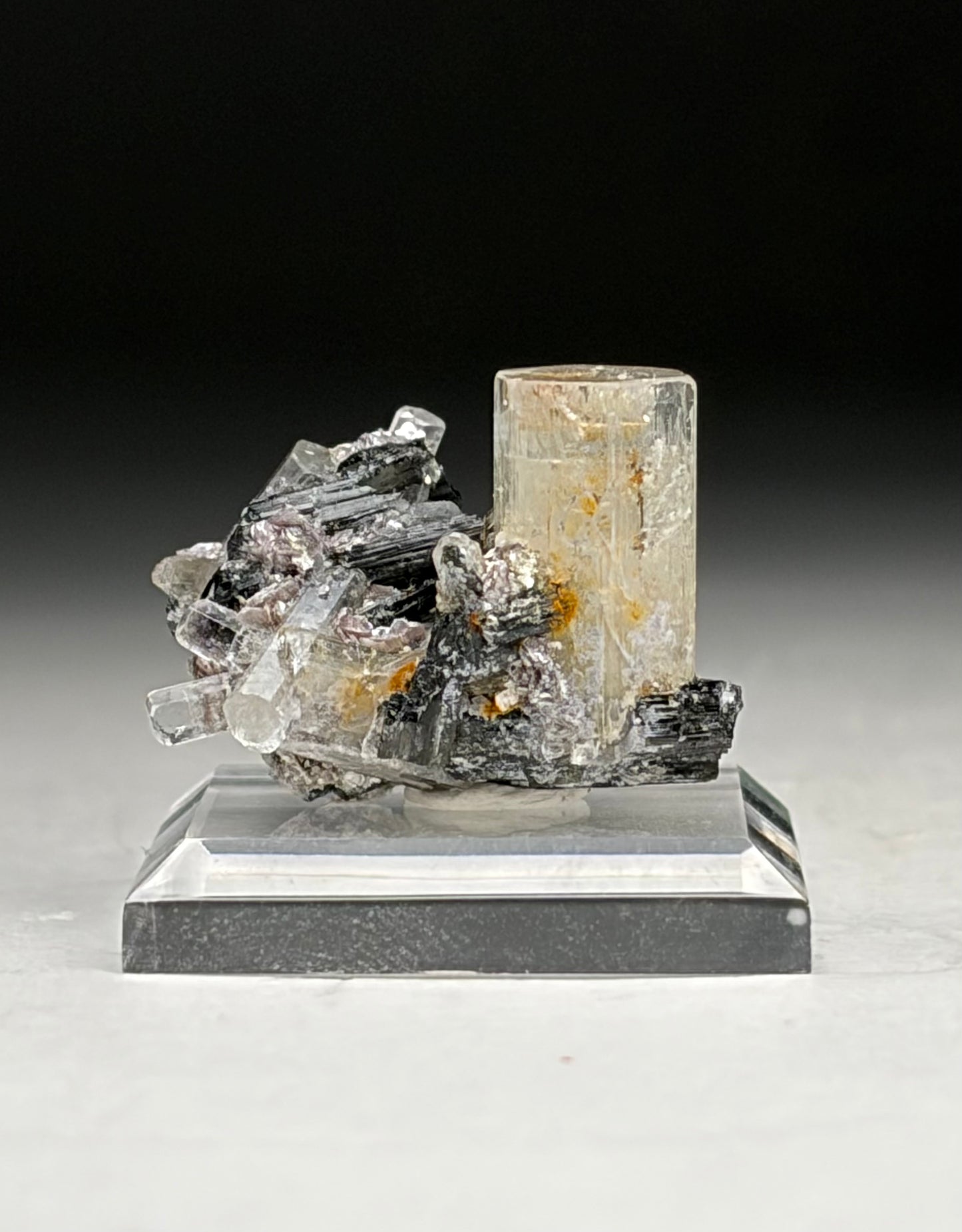 Goshenite on Black Tourmaline