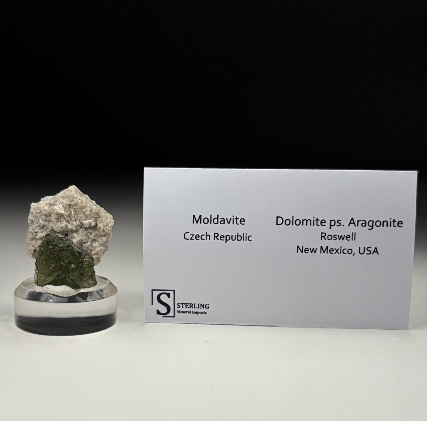 Moldavite & Dolomite ps. Aragonite