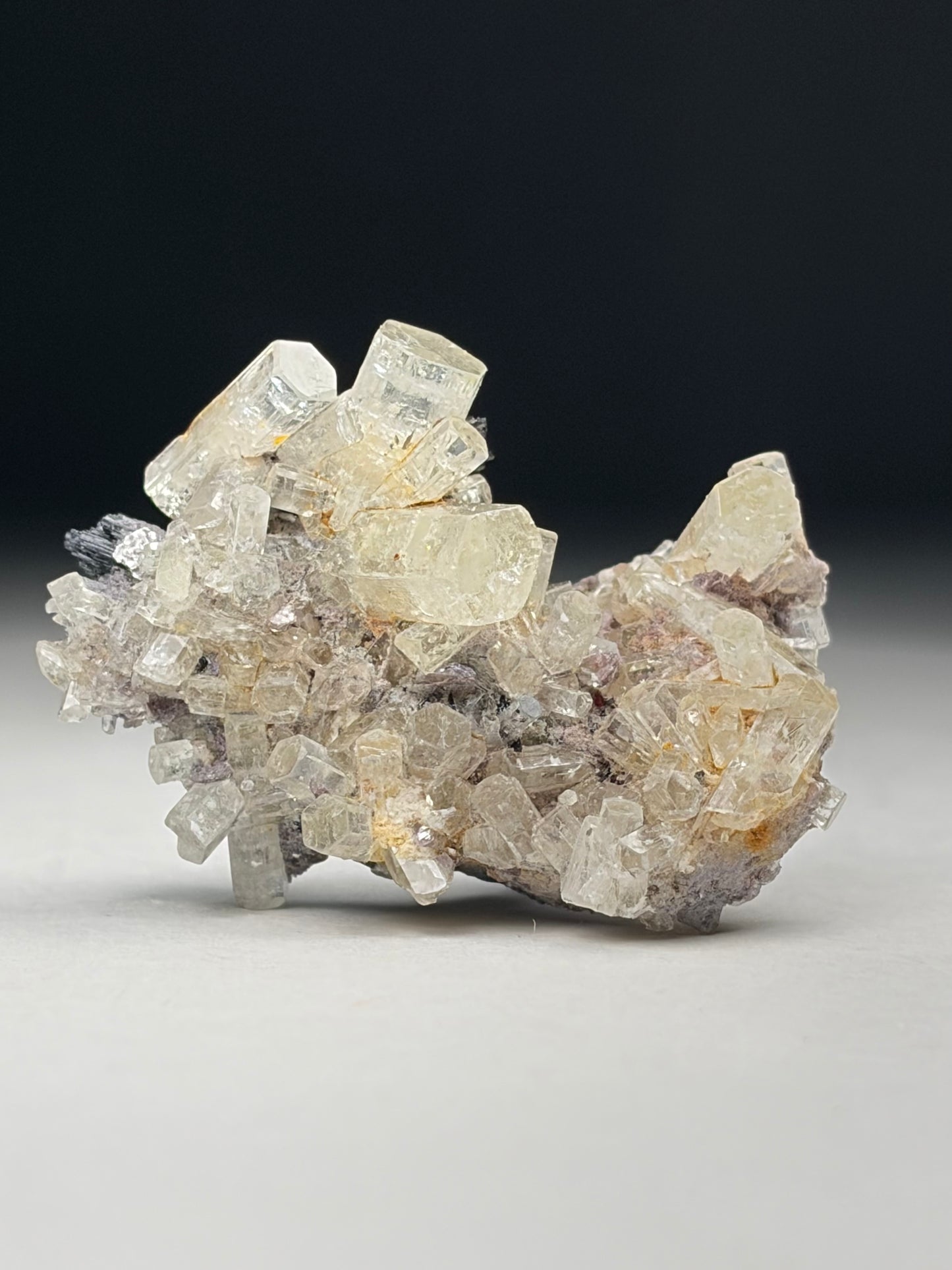 Goshenite on Black Tourmaline