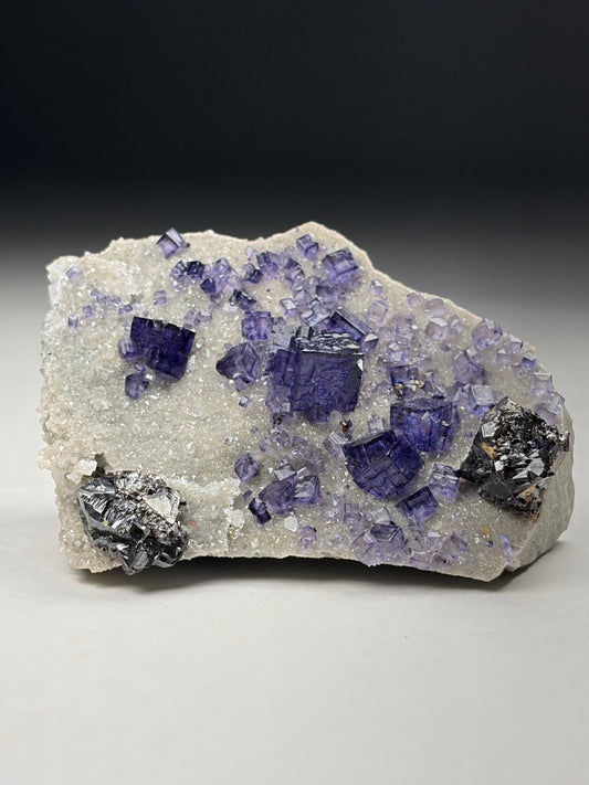 Fluorite on Quartz w/ Sphalerite - Tennessee